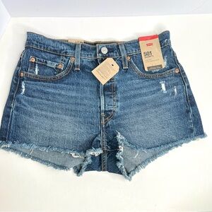 Levi's 501’s Button up Blue Denim Cut-off frayed Hem Womens Shorts Sz.28” NWT